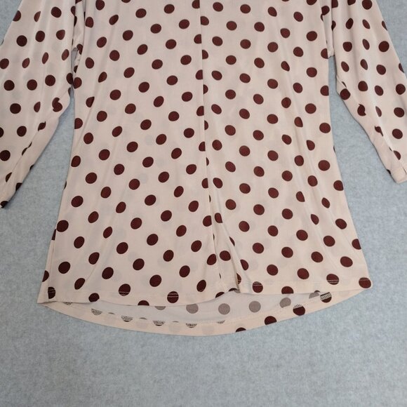 Isabella Rodriguez L Draped Front Polka Dot Classic Top Blouse 3/4 Sleeve Pink - Picture 10 of 10